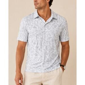 Three Sixty Six Golf Polo Size Medium White Cocktail Print Resort Coastal Preppy